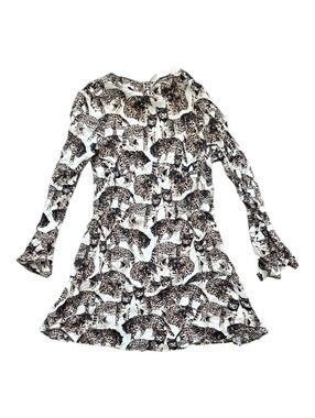 H&M Brown and White Bengal Leopard Cat Print Long Sleeve Mini Viscose Dress 14